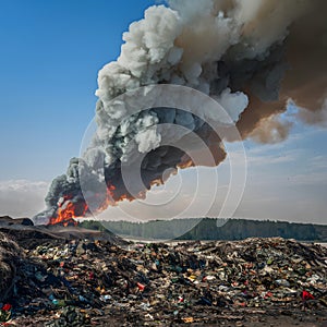 Landfill fire sends plumes of smoke billowing from burning garbage