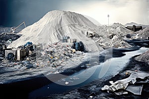landfill site covered in thick layer of plastic, intended to prevent toxic chemicals from seeping into the ground and