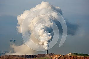 landfill smoke stack, releasing dark smoky plume into the atmosphere