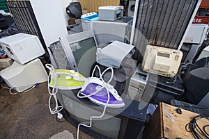 Landfill for used household appliances. Electrical waste for recycling