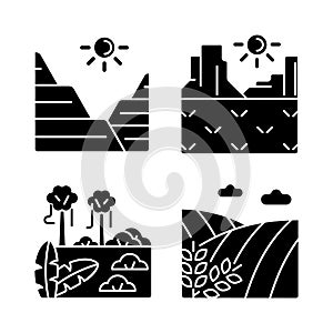 Landforms black glyph icons set on white space