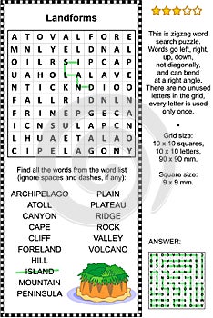 Landforms word search puzzle photo