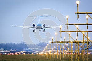 Landing aircraft over runway