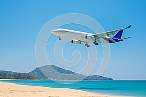 Landing airplane at Phuket international airport