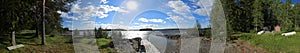 Landing and bathing place panorama on the island Oehn on the Swedish lake Stroems Vattudal