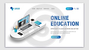 Landing e-learning concept white