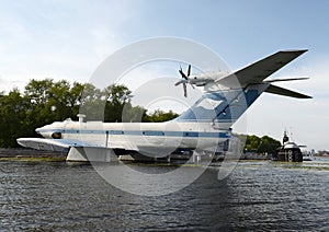 Landing ekranoplan of Project 904 `Eaglet` and diesel-electric submarine B-396 `Novosibirsk Komsomolets` at the Khimki Reservoir