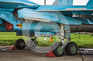 Landing gears and other detailes of military fighter bomber planes Su-34