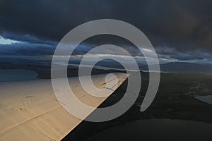 Landing in Hobart in dark cloudy weather