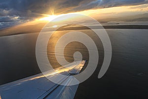 Landing in Hobart in at Sunset in cloudy weather