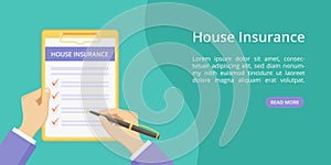 Landing house insurance on clipboard with hands