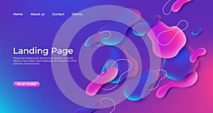 Landing page abstract template. Fluid website 3D bubble shapes background. Abstract gradient shape design, modern photo