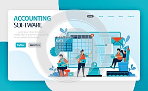 Landing page of accounting software. Accounting process of recording financial transactions pertaining to business. summarizing