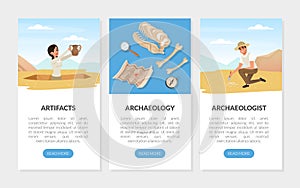 Landing Page with Archaeologist Working on Excavations in Search of Archaeological Remains Vector Template