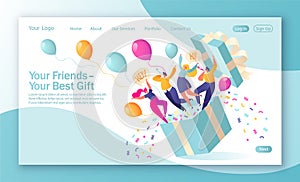 Concept of landing page on birthday celebrations theme. photo