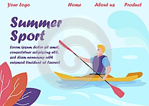 Landing Page with Canoeist Promoting Summer Sport