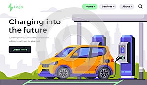 Landing page with car charging vector