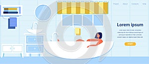 Landing Page with Cartoon Woman Relaxing in Bath