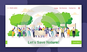 Landing page concept on of protests, rallies against the destruction of nature, deforestation for development.