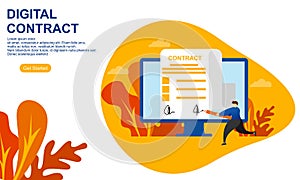 Landing page contract digital internet blue solid illustration