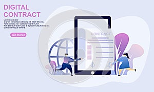 Landing page contract digital internet blue solid illustration