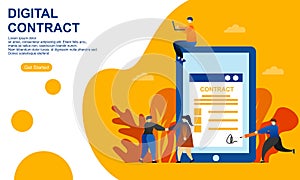 Landing page contract digital internet blue solid illustration