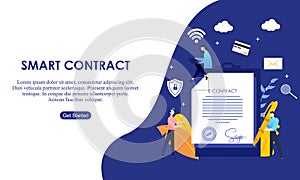 Landing page contract digital internet blue solid illustration