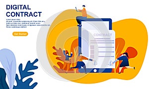 Landing page contract digital internet blue solid illustration