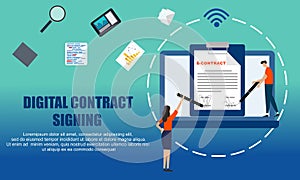 Landing page contract digital internet blue solid illustration