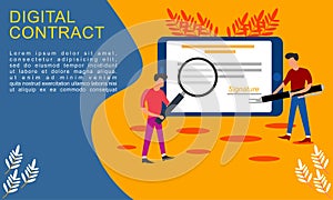 Landing page contract digital internet blue solid illustration