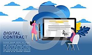 Landing page contract digital internet blue solid illustration