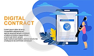 Landing page contract digital internet blue solid illustration