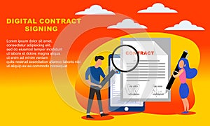 Landing page contract digital internet blue solid illustration