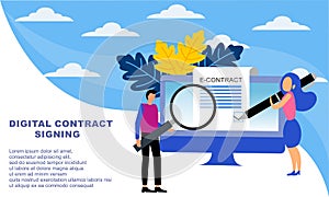 Landing page contract digital internet blue solid illustration