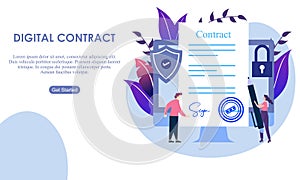 Landing page contract digital internet blue solid illustration