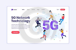 Landing page design concept of 5G Network Technology. People using High-speed wireless connection 5G. vector