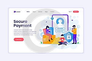 Landing page design concept of Secure payment or money transfer concept with characters. vector