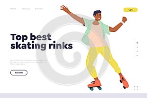 Landing page design template advertising top best skating rinks for active outdoor recreation