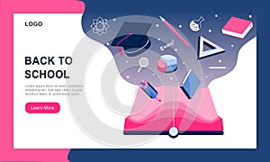 Landing page design template for back to school, studio, course, class, education. Modern design vector illustration concept for i