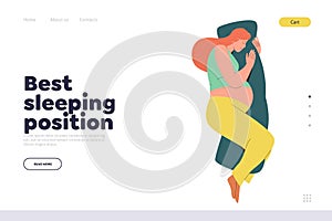 Landing page design template with best sleeping position for pregnant woman preparing for childbirth