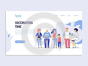 Web page template of people vaccination for immunity health. photo