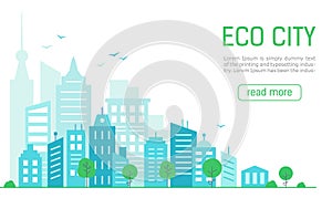 Landing page ecological green city. Panorama green city