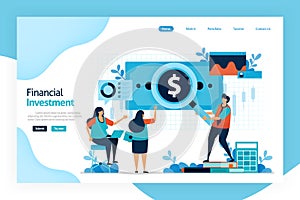 Landing page of financial investment. invest to allocate money in  expectation of benefit in future. investment return, dividends