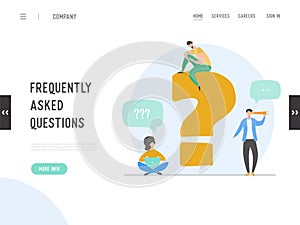 Landing page of Frequently asked questions concept. Question answer metaphor. Flat cartoon character people graphic design