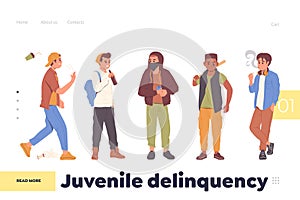 Landing page design template giving information about social problem of juvenile delinquency photo