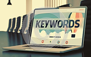 Landing Page of Laptop with Keywords Concept. 3D.
