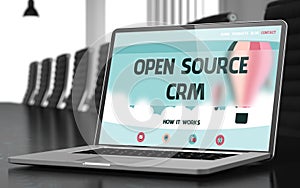 Landing Page of Laptop with Open Source CRM Concept. 3d.