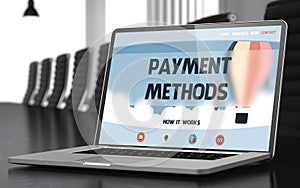 Landing Page of Laptop with Payment Methods Concept. 3D. photo