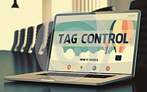 Landing Page of Laptop with Tag Control Concept. 3D. photo