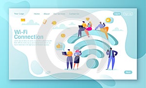 Concept of landing page on social media network theme fnd Wi-Fi connection.